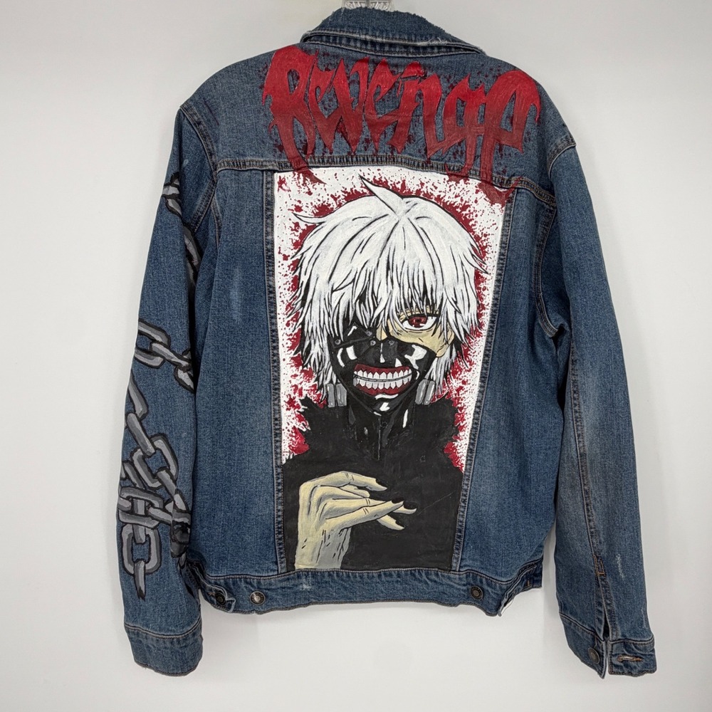 Custom Hand Painted Tokyo Ghoul Kaneki Denim Jacket Anime Streetwear L